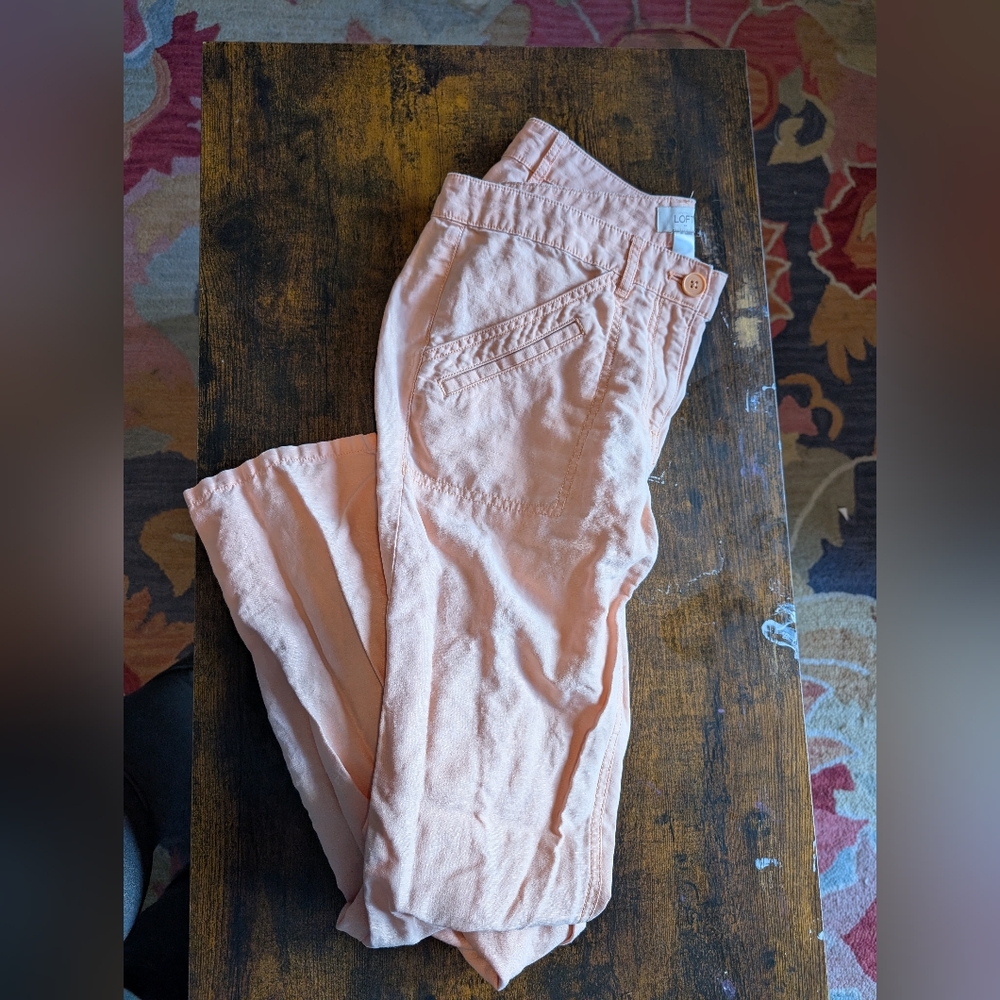 LOFT Peach Linen Blend Utility Pants Casual Trousers